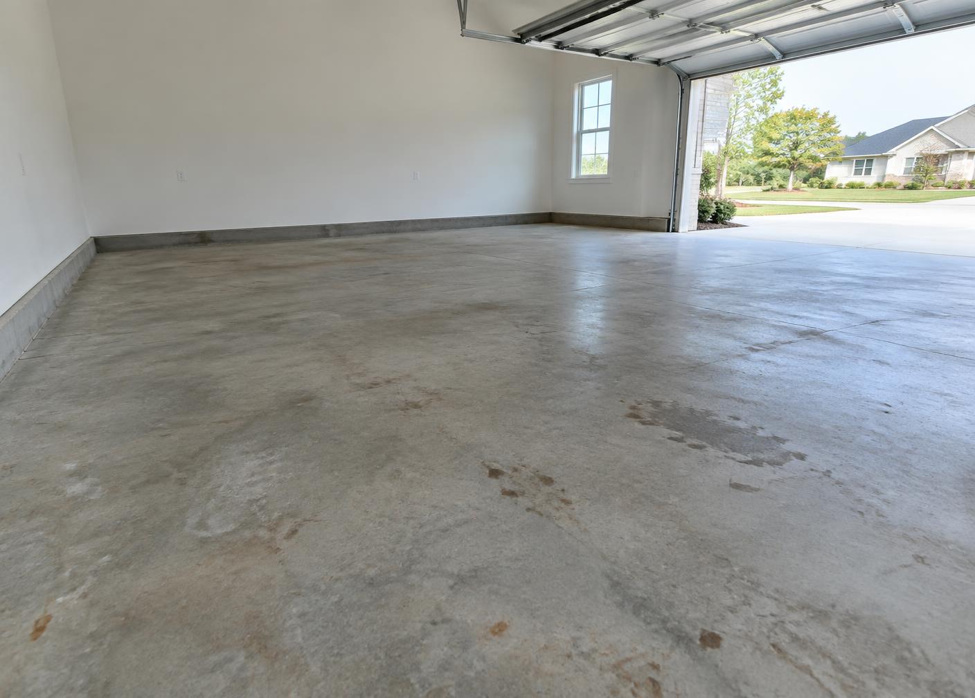The same garage with its original bare concrete floor before restoration
